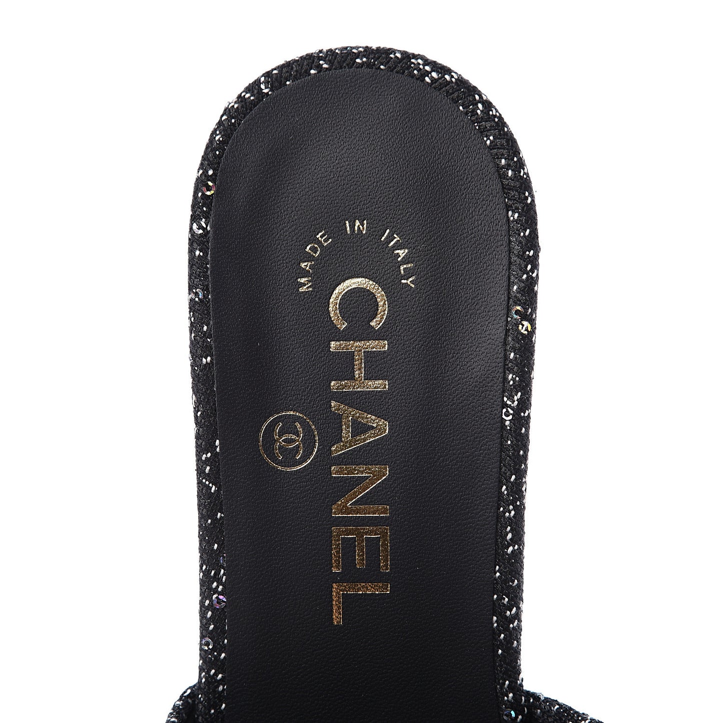 Tweed CC Mules 36 Black White
