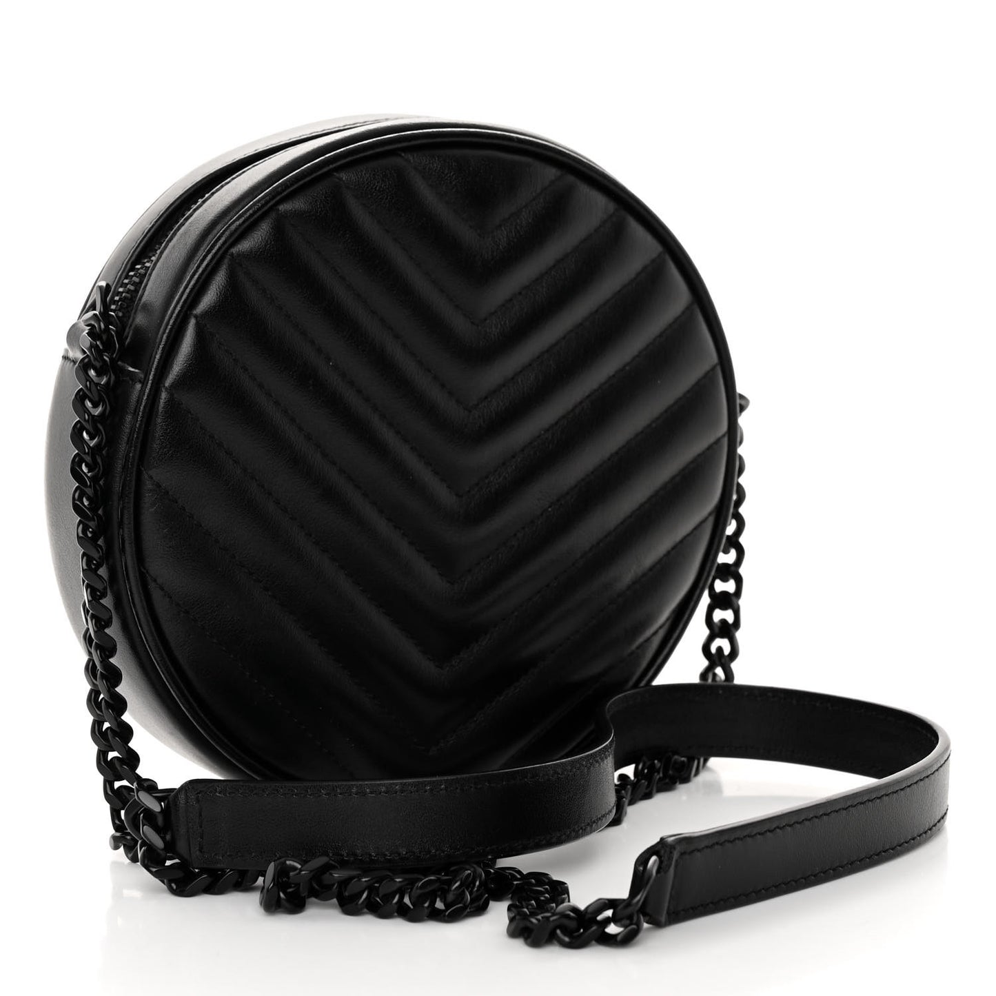 Calfskin Matelasse Chevron Round Vinyle Camera Bag Black