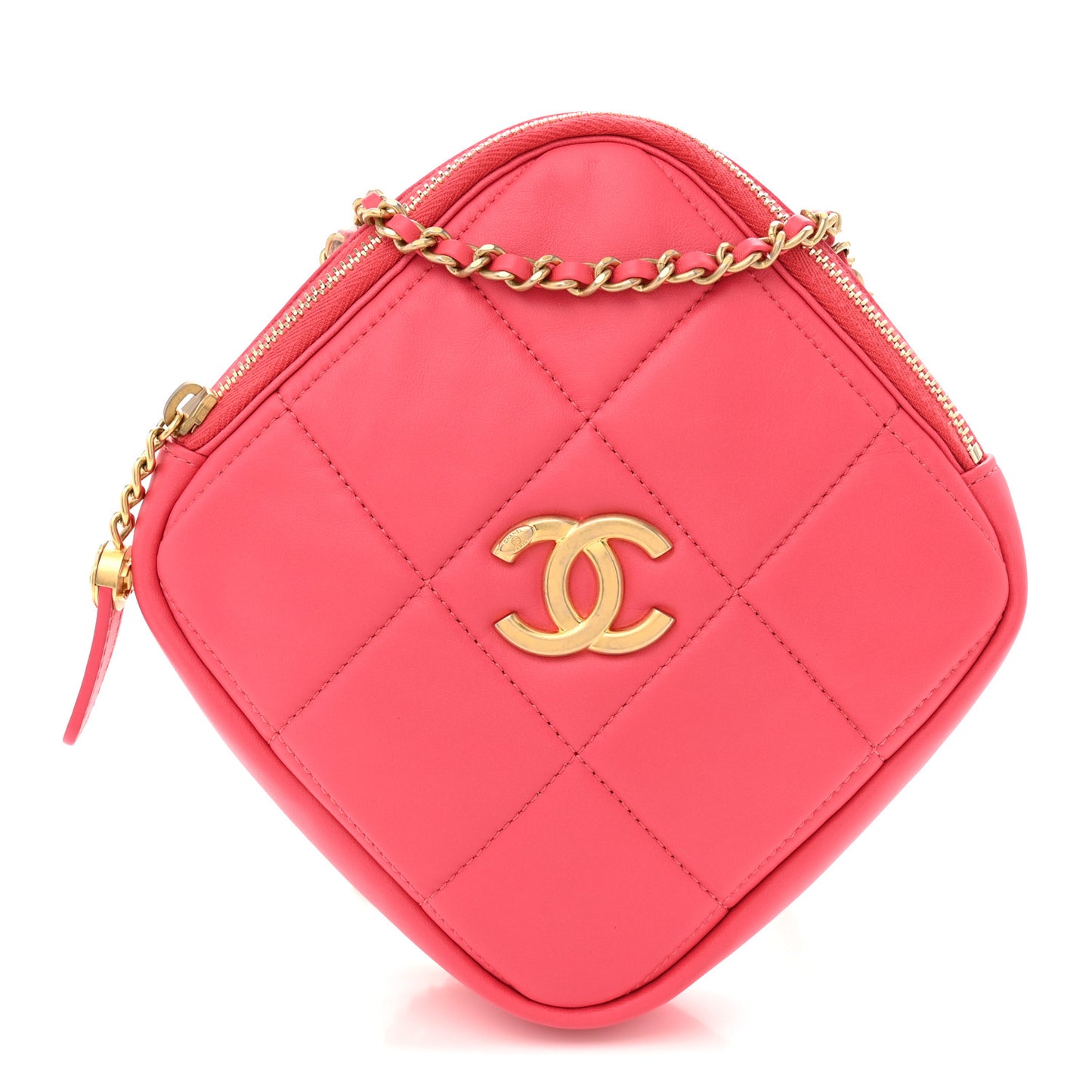 Lambskin Quilted Diamond Clutch With Chain Pink