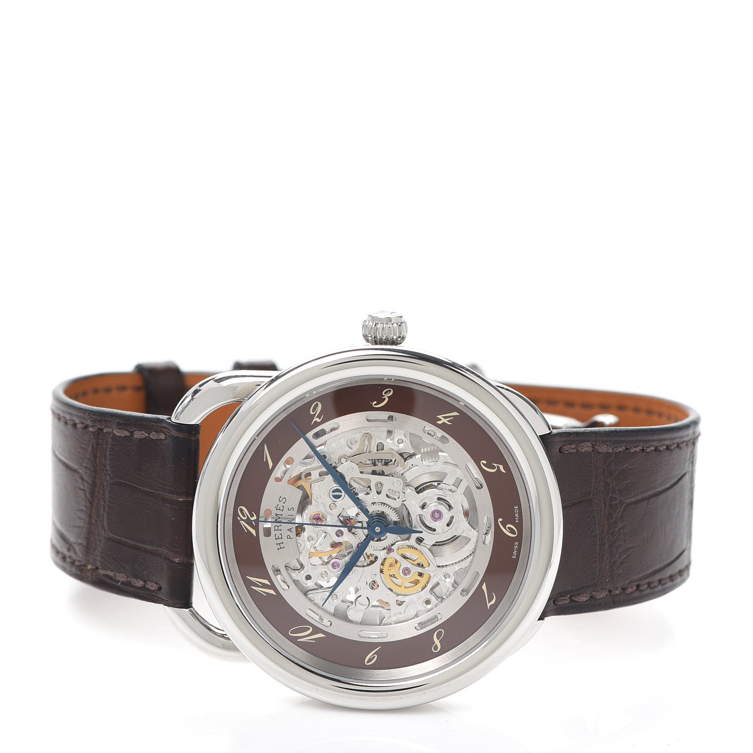Hermes Stainless Steel Alligator 41mm Arceau Squelette Automatic Watch Havane 2 of 6