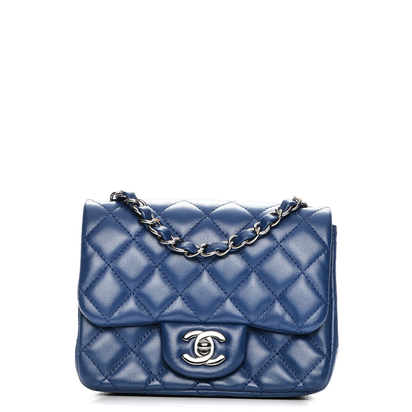 Lambskin Quilted Mini Square Flap Blue