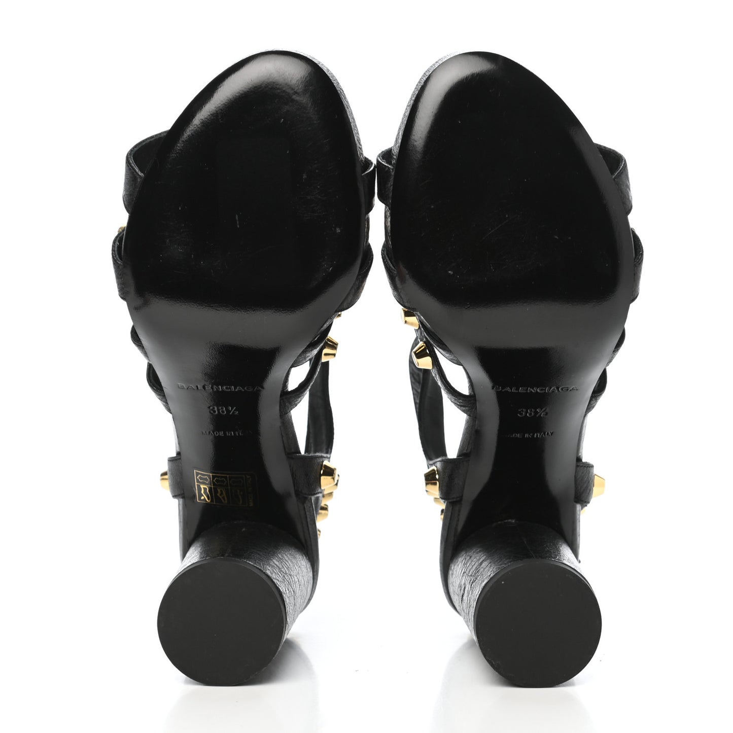Agneau Lambskin Giant Gold Hardware Arena Sandals 38.5 Black