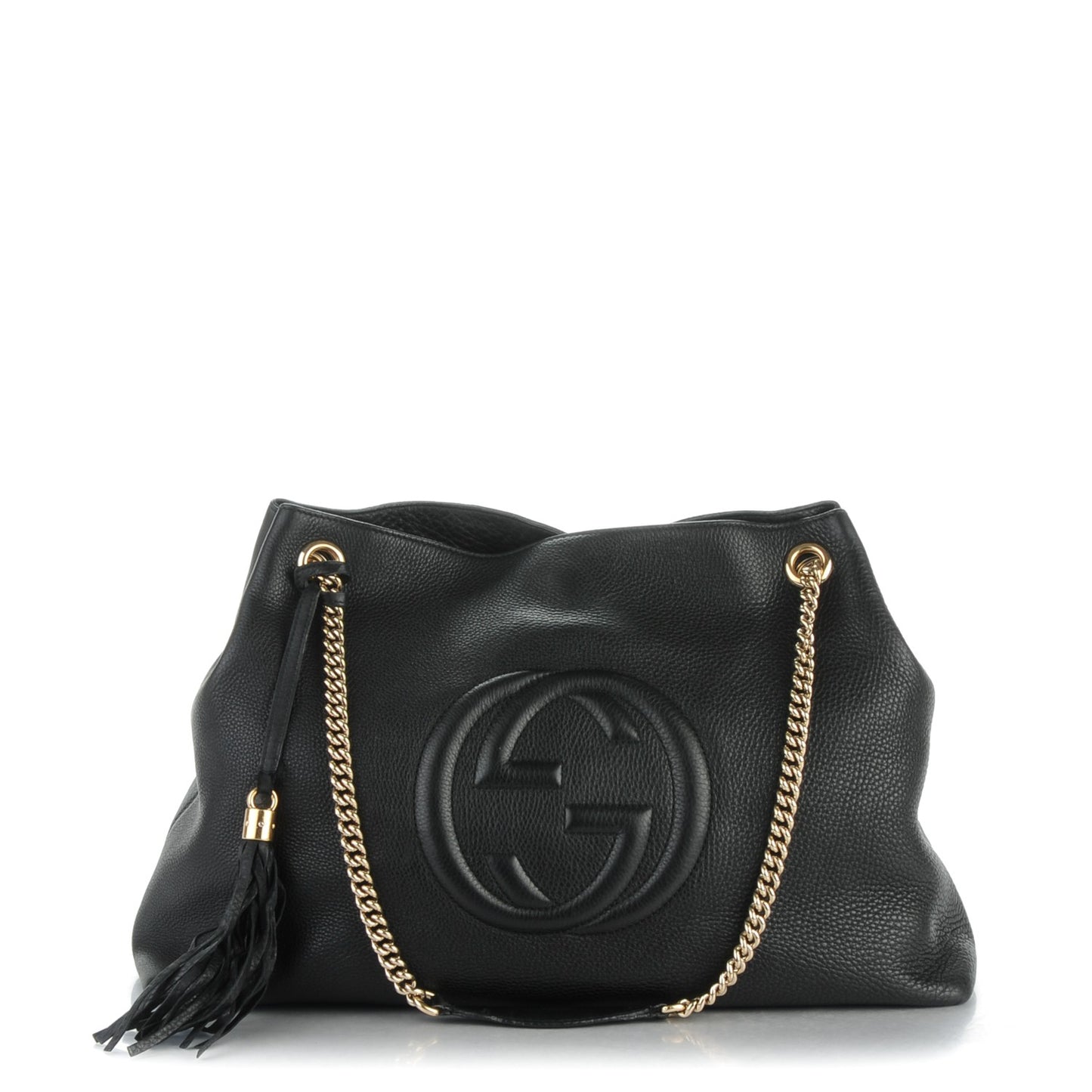 Pebbled Calfskin Large Soho Chain Shoulder Bag Black