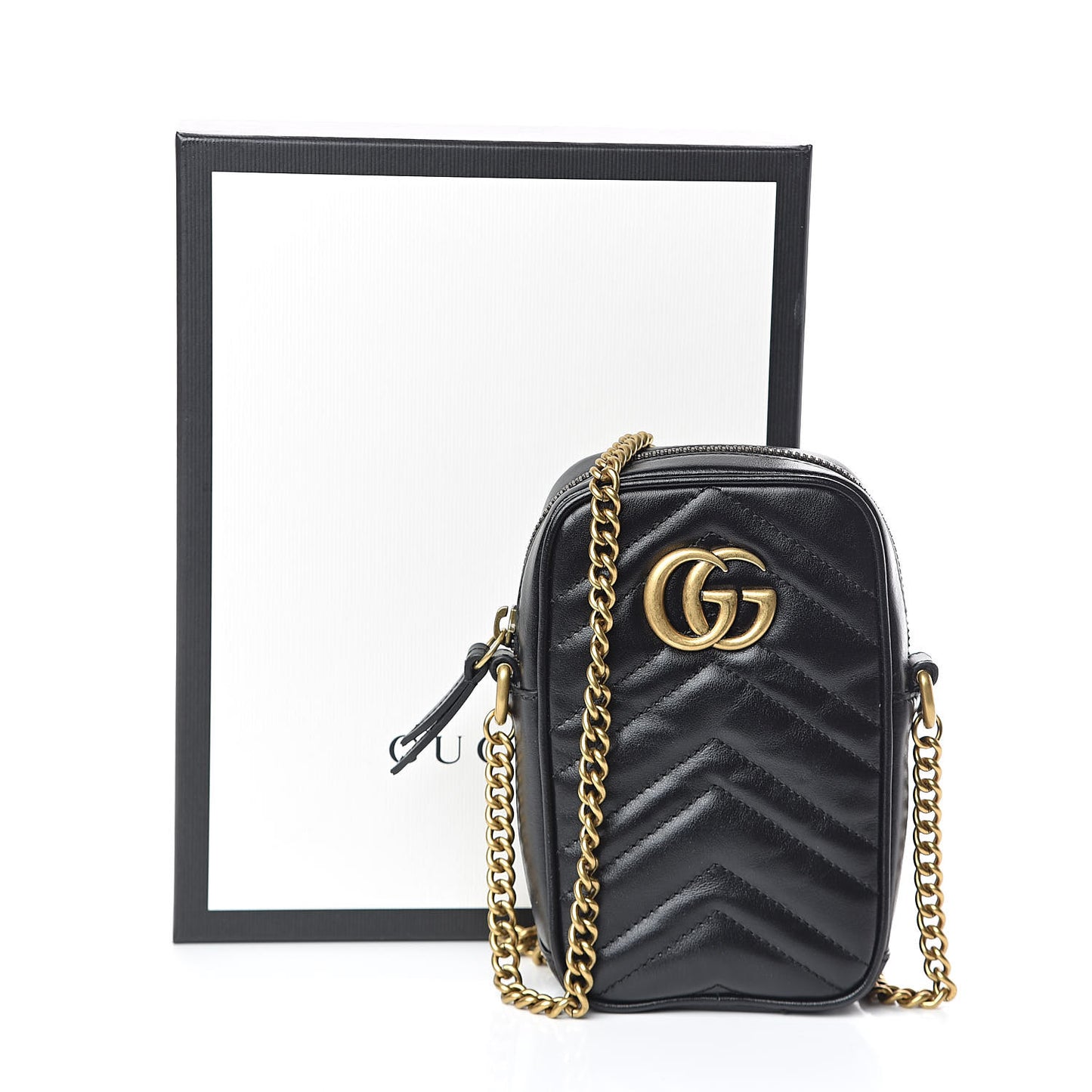 Calfskin Matelasse Mini GG Marmont Crossbody Bag Black