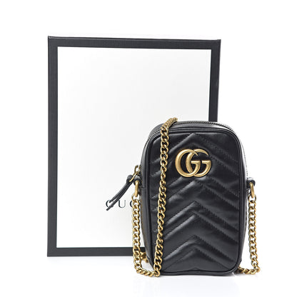 Gucci Calfskin Matelasse Mini GG Marmont Crossbody Bag Black 9 of 9