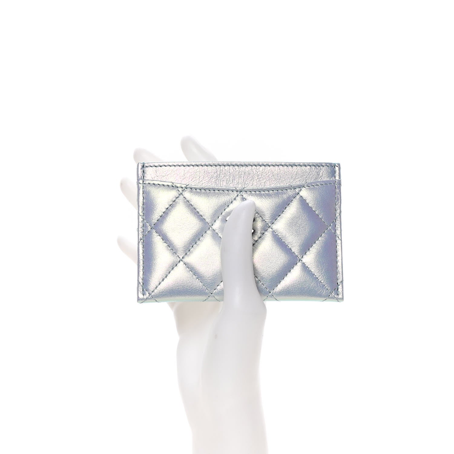 Chanel Iridescent Lambskin Quilted Card Holder Light Blue 6 of 7