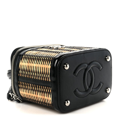 Chanel Calfskin Raffia Small Vanity Case Bag Black Beige 4 of 10