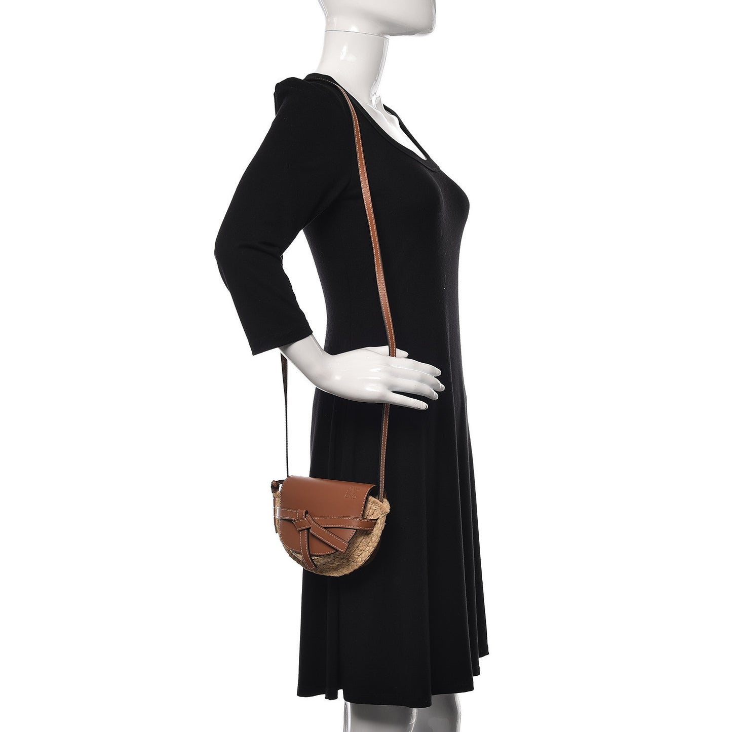 Calfskin Raffia Mini Gate Crossbody Bag Natural Tan