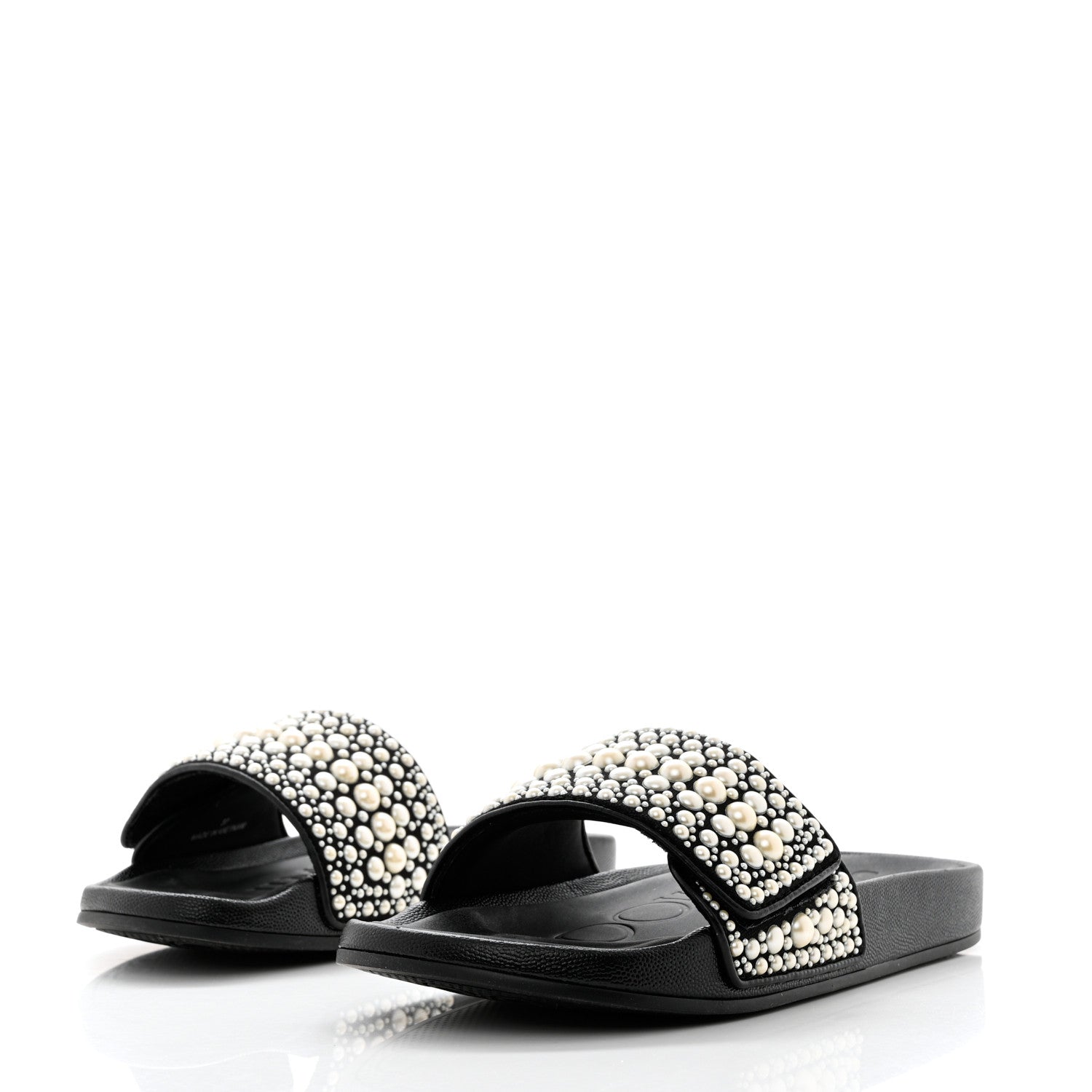 Jimmy Choo Canvas Pearl Embellished Fitz Slide Sandals 37 Black 3 of 11