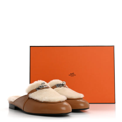 Hermes Goatskin Shearling Womens Oz Mules 38 Naturel Ecru 10 of 10