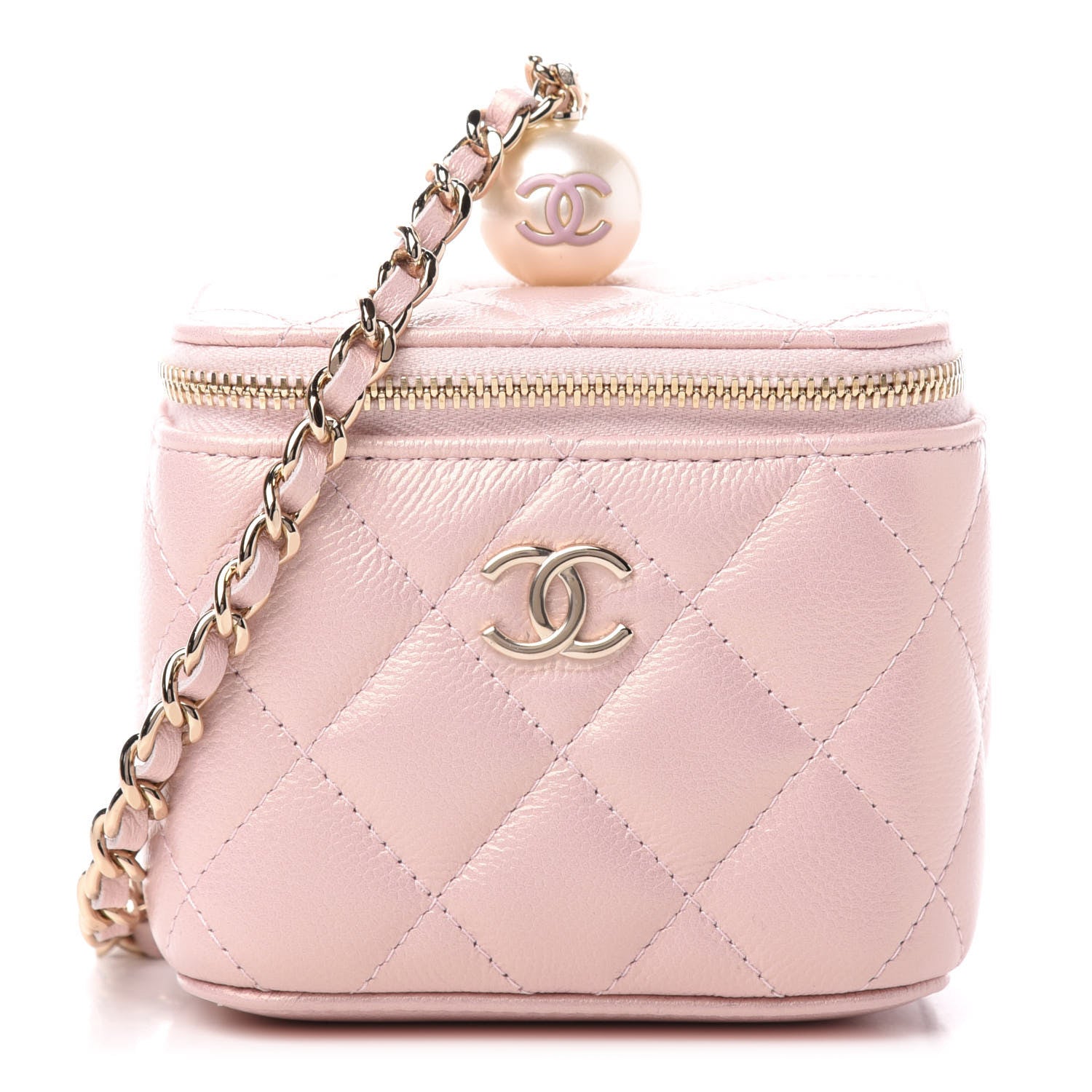 Chanel Iridescent Caviar Quilted Mini Pearl On Top Vanity Case With Chain Light Pink 1 of 11