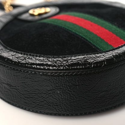 Gucci Suede Patent Web Mini Ophidia Round Shoulder Bag Black 8 of 9