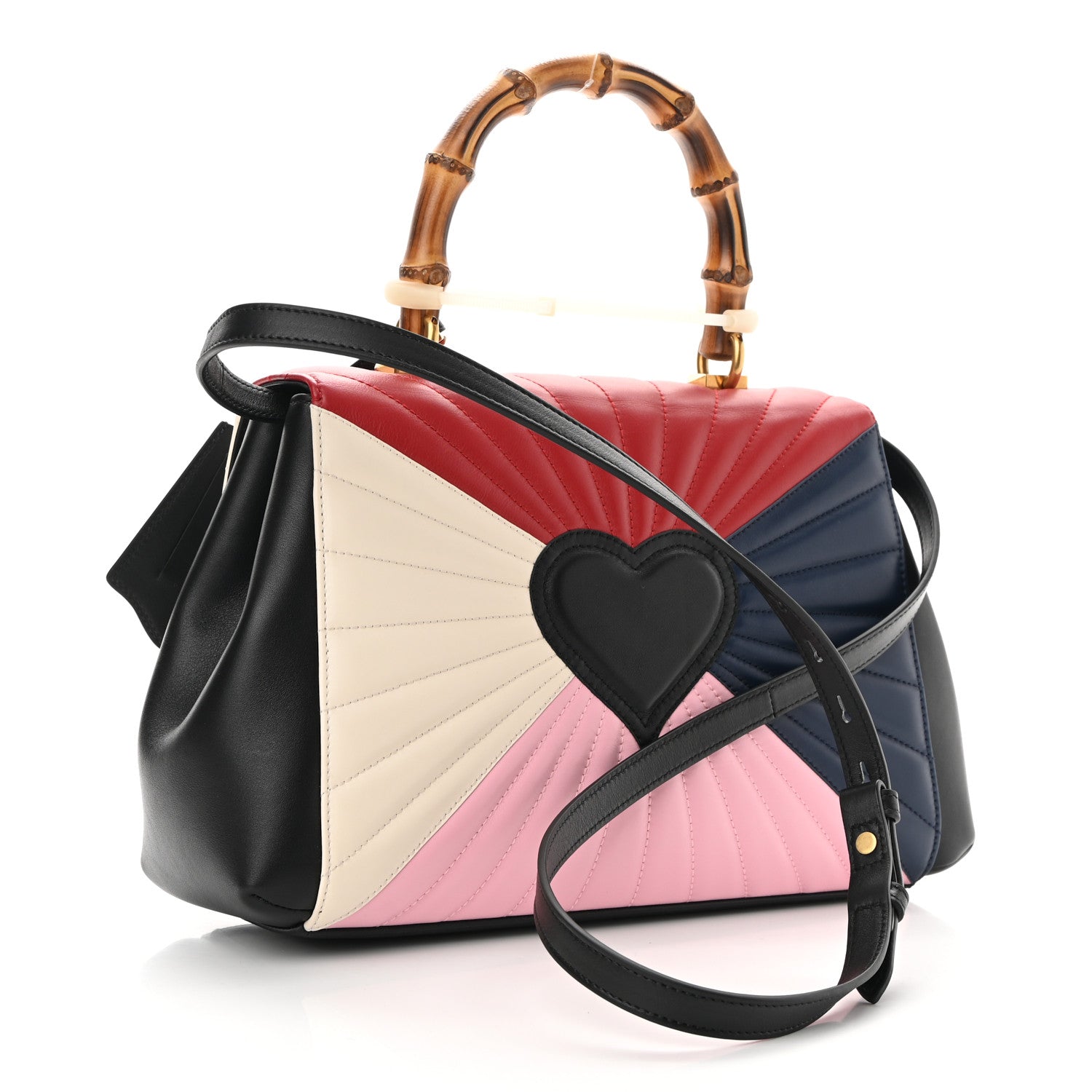 Gucci Calfskin Bamboo Trapuntata Queen Margaret Top Handle Bag Blue Agata Hibiscus Red Mystic White Sugar Pink 3 of 10