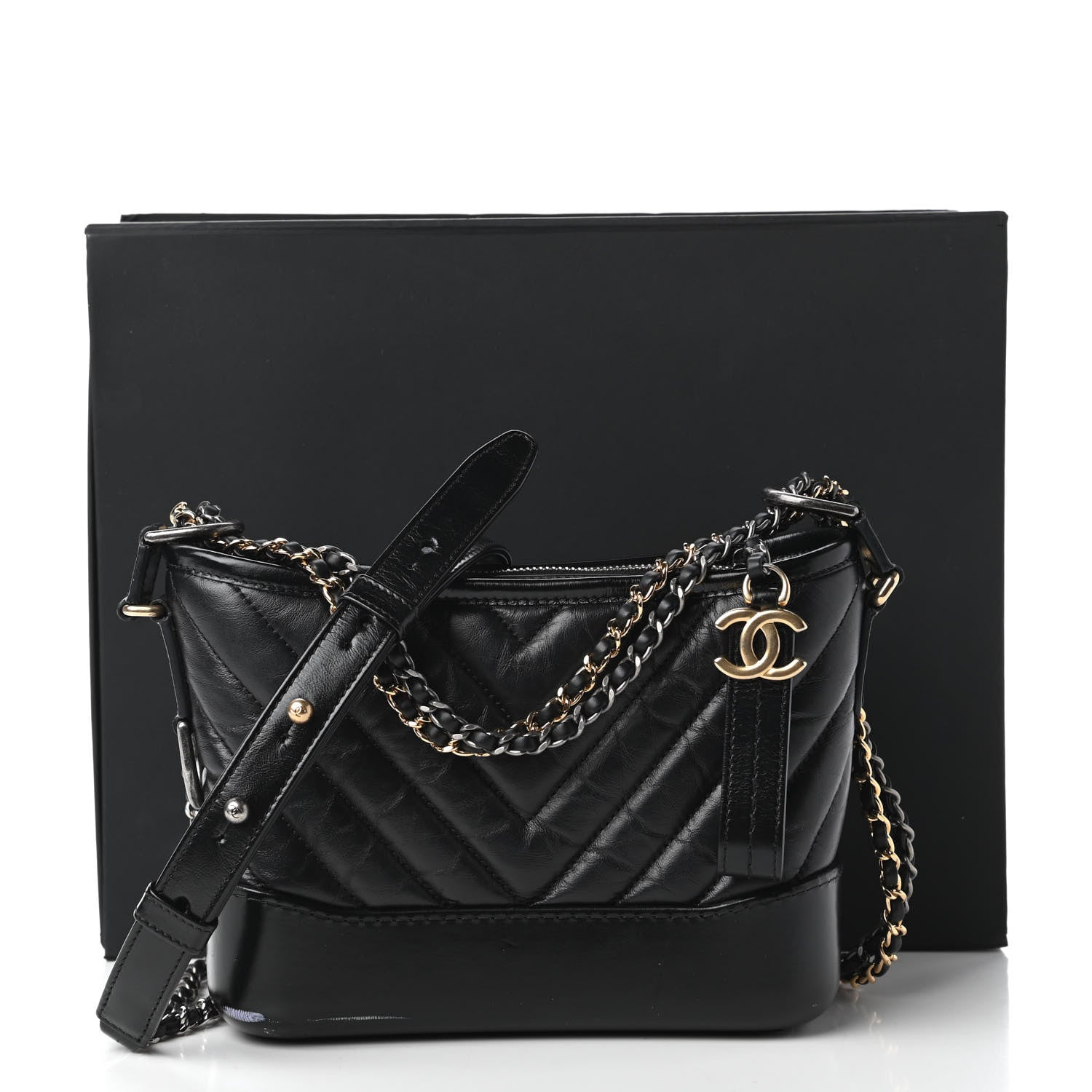 Chanel Aged Calfskin Chevron Quilted Small Gabrielle Hobo Black 11 of 12