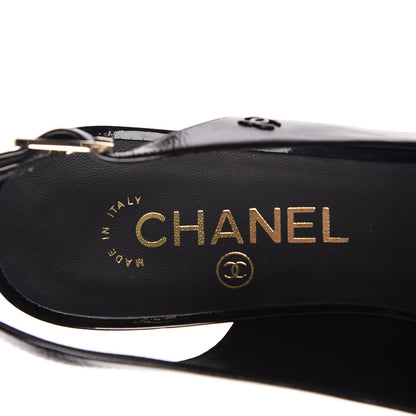 Chanel Crumpled Calfskin Patent Cap Slingback Pumps 39.5 Black 7 of 7