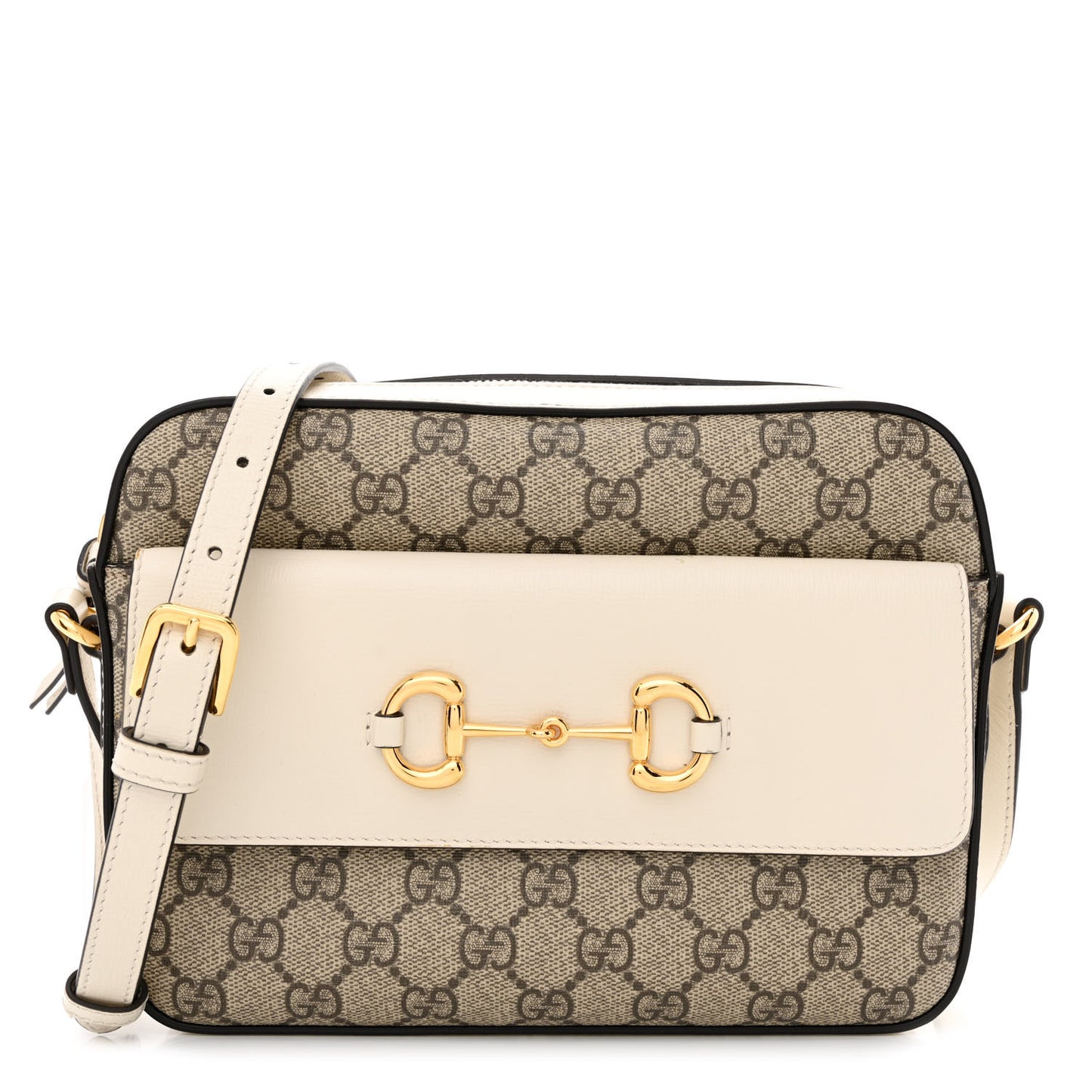 GG Supreme Monogram Small Horsebit 1955 Shoulder Bag Beige Mystic White