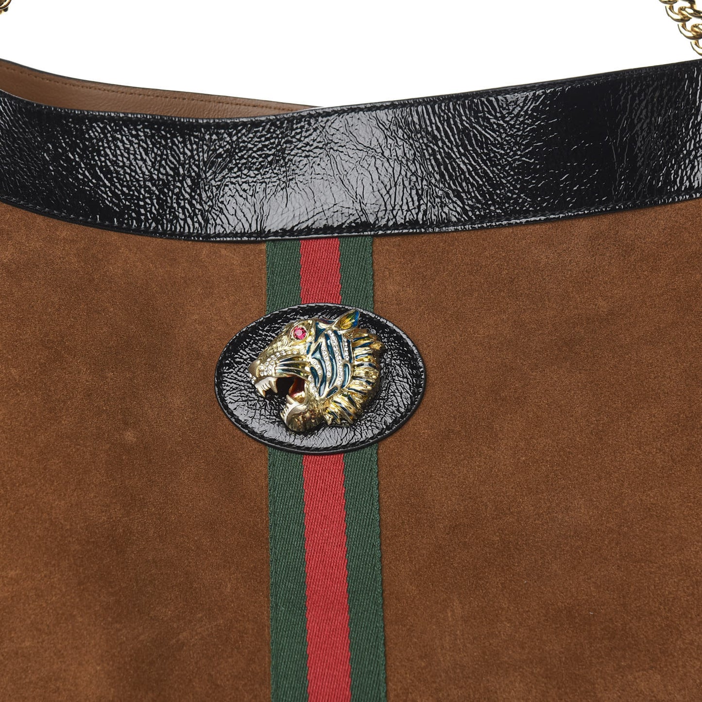 Suede Patent Maxi Rajah Chain Tote Nocciola Black