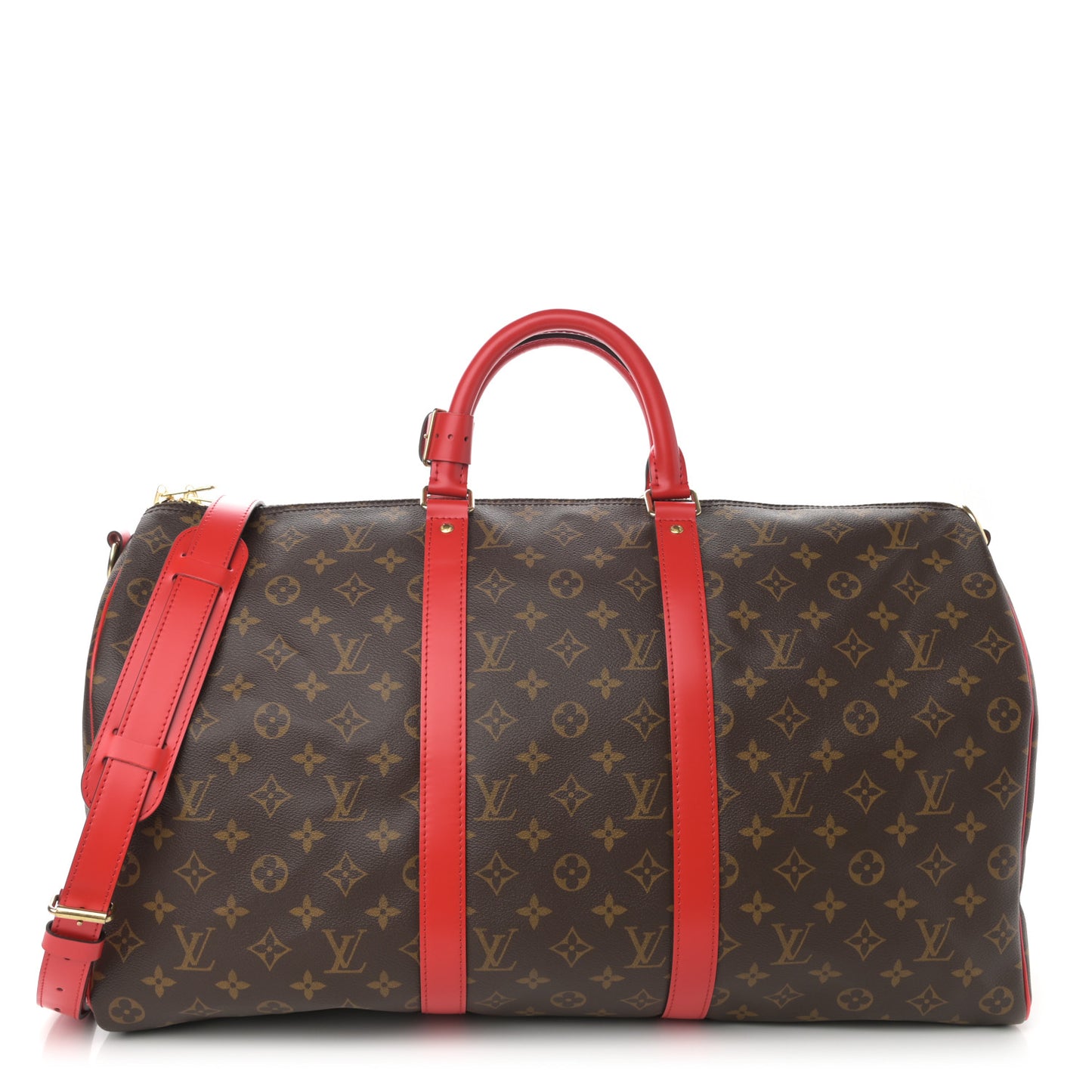 Calfskin Monogram Keepall Bandouliere 50 Coquelicot