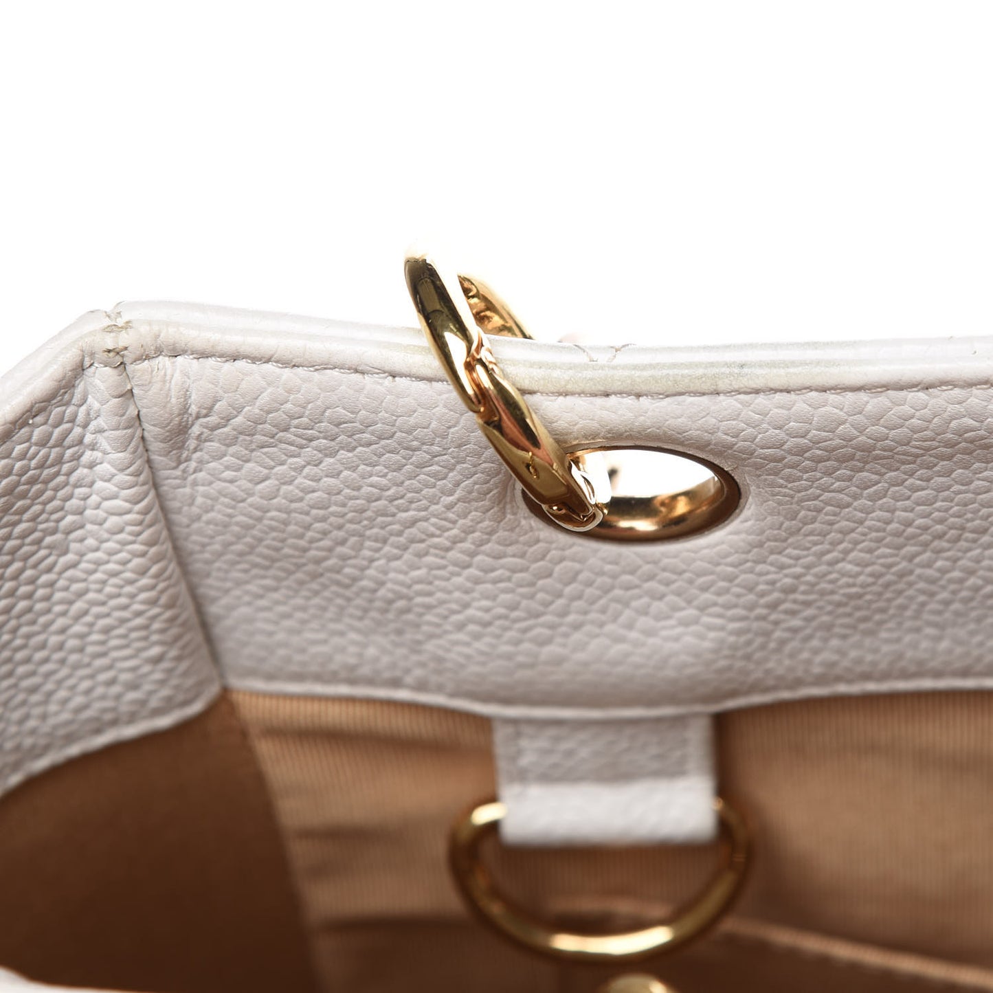 Caviar Quilted Petit Shopping Tote PST White