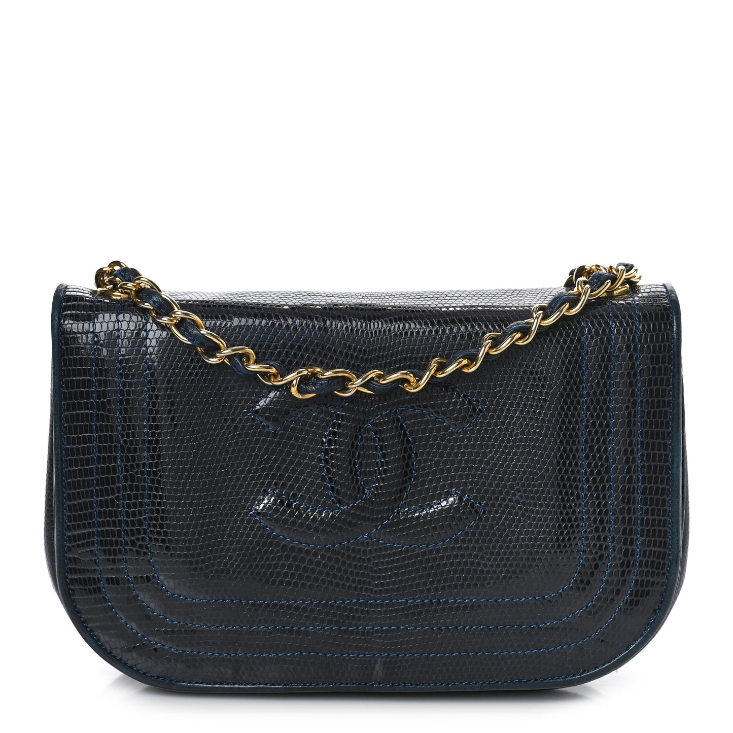 Lizard CC Mini Flap Bag in Navy