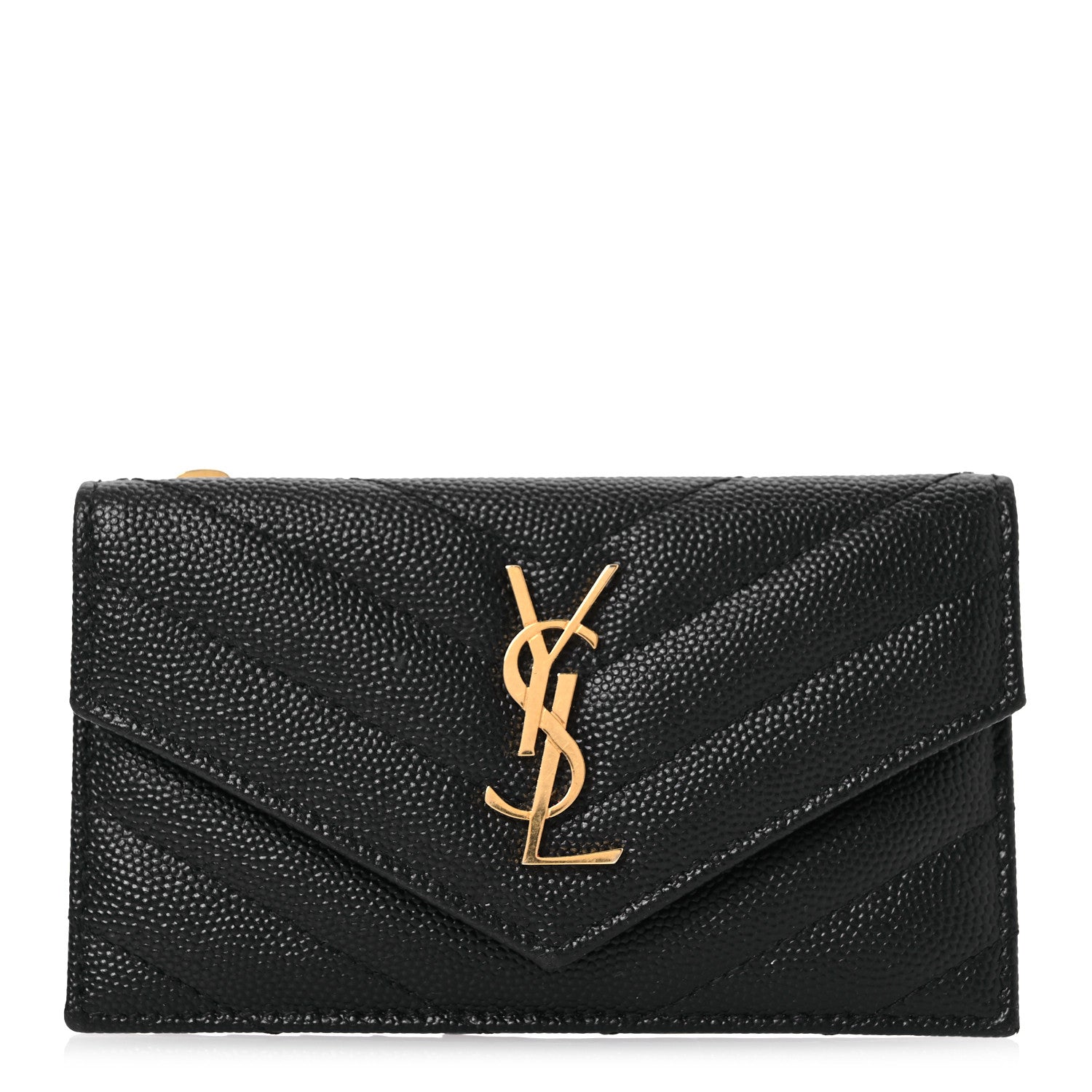 Saint Laurent Grain De Poudre Matelasse Chevron Monogram Compact Wallet Black 1 of 10