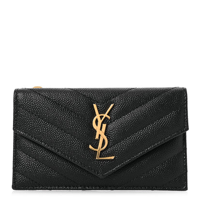 Saint Laurent Grain De Poudre Matelasse Chevron Monogram Compact Wallet Black 1 of 10