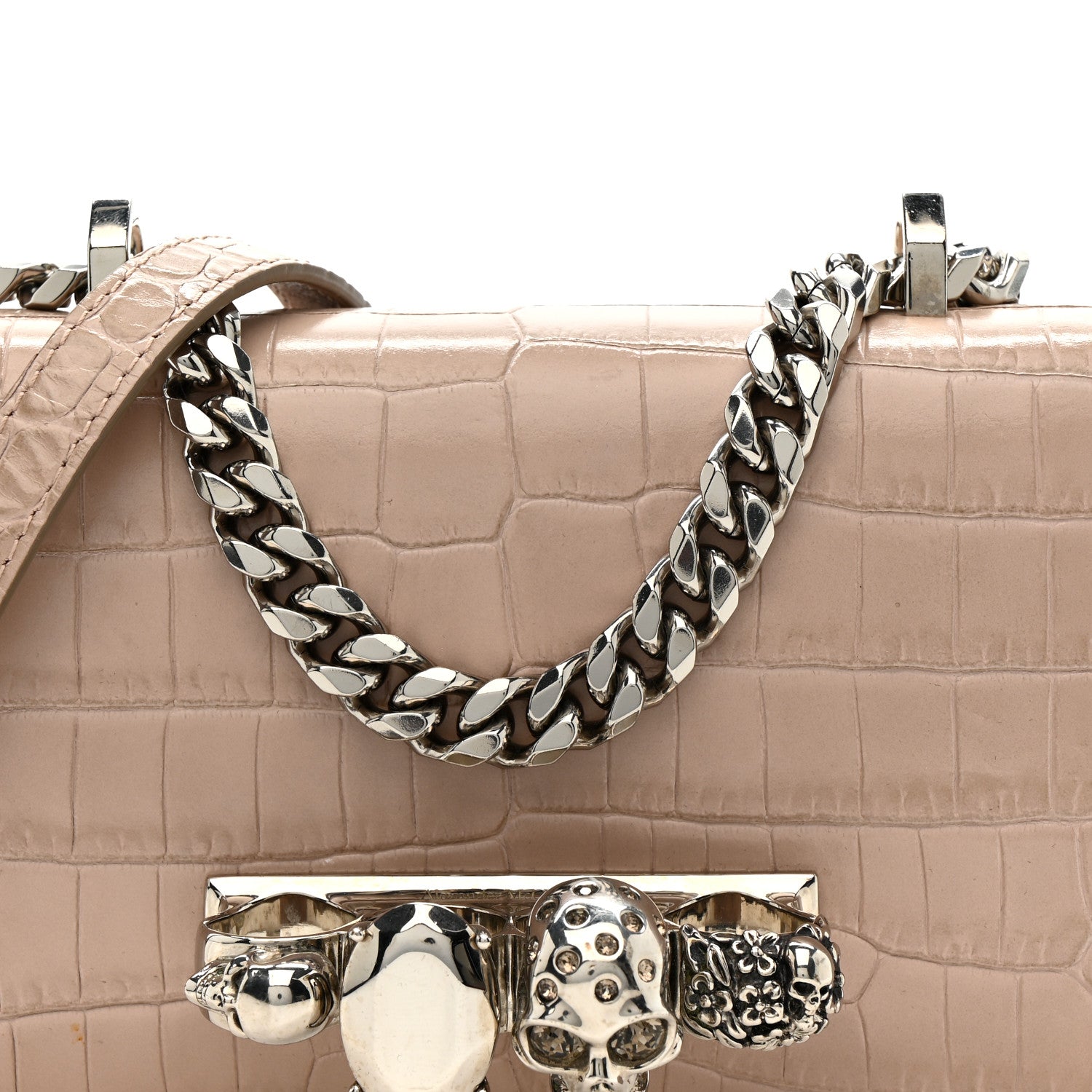 Alexander McQueen Calfskin Crocodile Embossed Mini Jeweled Satchel Sand 16 of 23