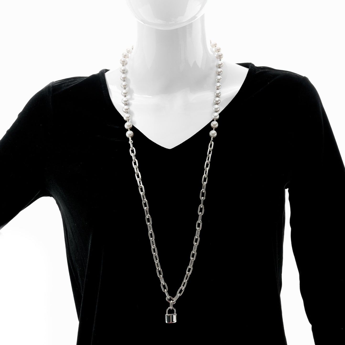 Sterling Silver Pearl HardWear Lock Necklace
