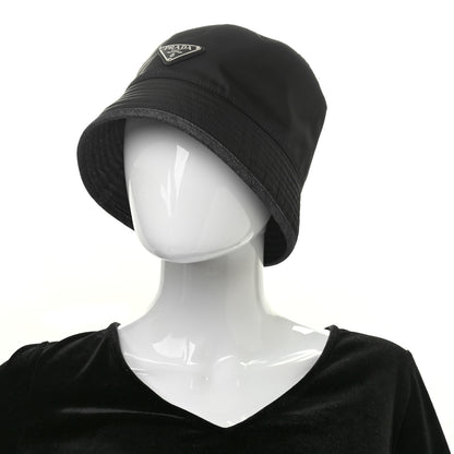 Prada Nylon Denim Metal Triangle Logo Bucket Hat M Black 2 of 9