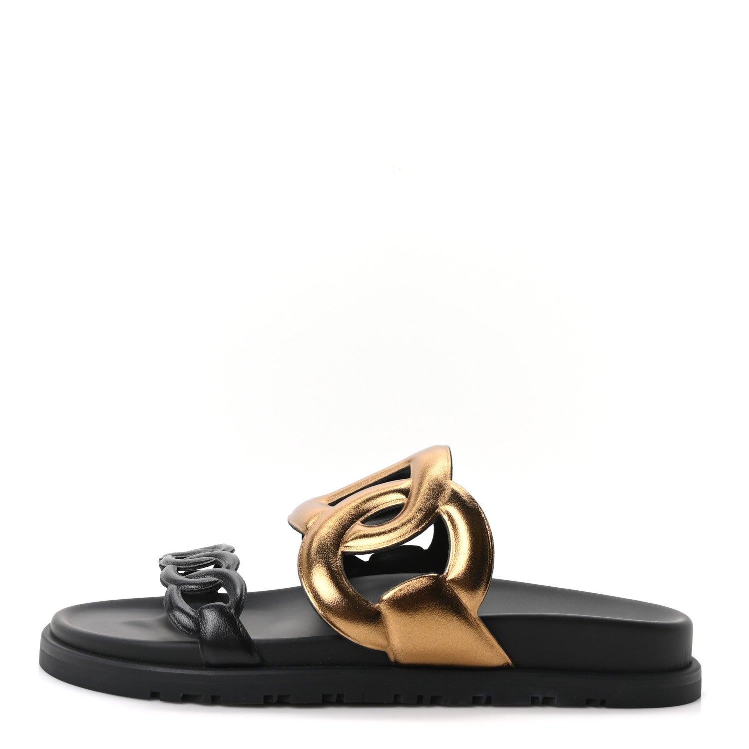 Hermes Metallic Nappa Extra Sandals 37 Black Gold 1 of 10
