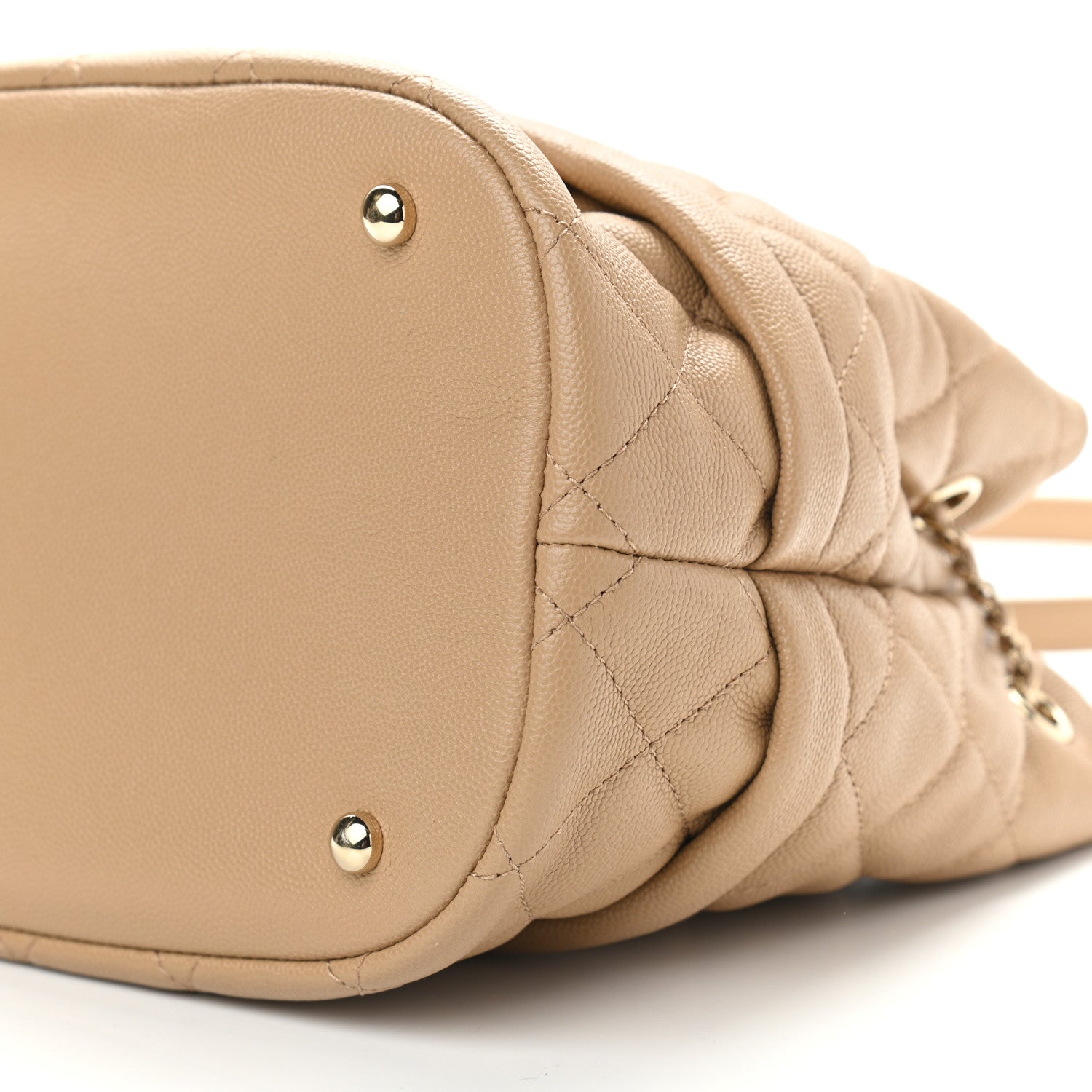 Chanel Caviar Quilted Rolled Up Bucket Drawstring Bag Beige 10 of 10