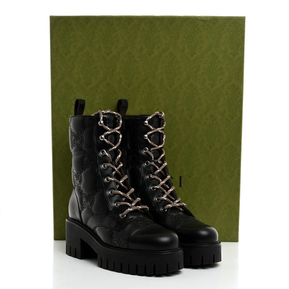 Gucci Cordovan Lux Nappa GG Matelasse Lace Up 60mm Combat Boots 37 Black 9 of 9