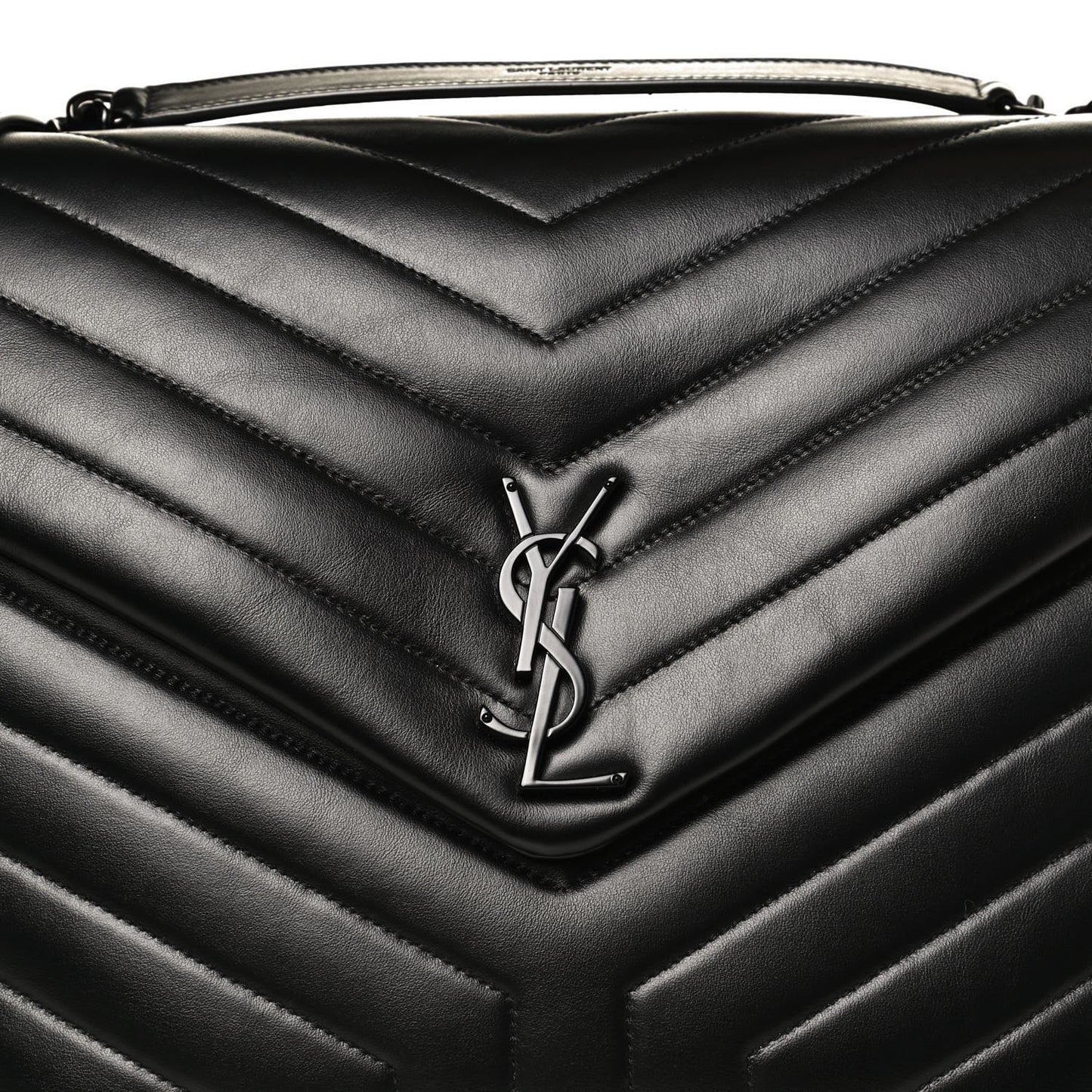 Calfskin Y Quilted Monogram Large Loulou Chain Satchel Black