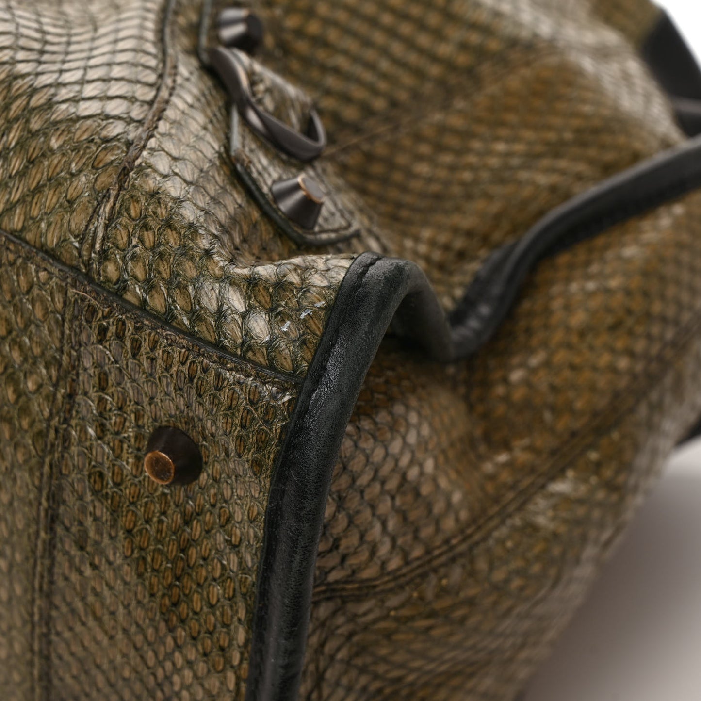 Calfskin Snake Effect Classic Hardware Work Green
