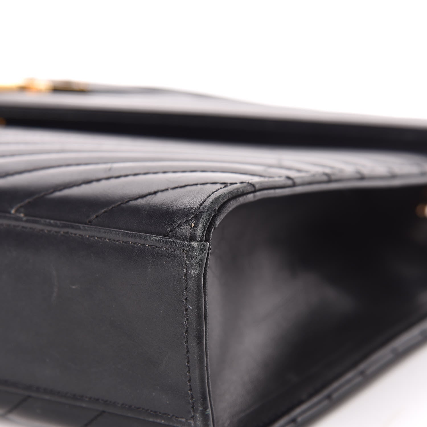 Saint Laurent Smooth Calfskin Matelasse Chevron Large Monogram Satchel Black 10 of 20