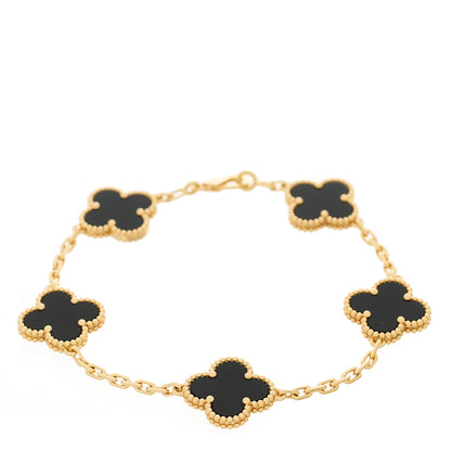 Van Cleef & Arpels 18K Yellow Gold Black Onyx 5 Motifs Vintage Alhambra Bracelet 1 of 4