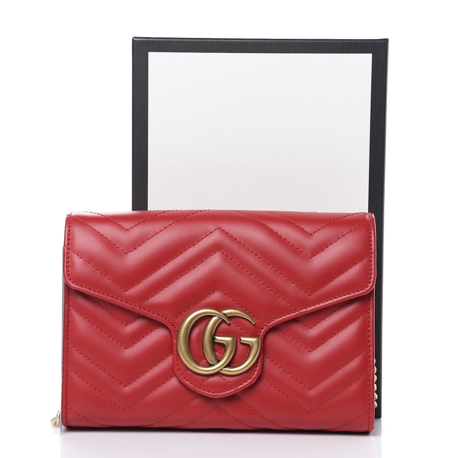 Gucci Calfskin Matelasse GG Marmont Chain Wallet Hibiscus Red 10 of 10