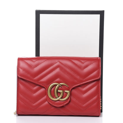 Gucci Calfskin Matelasse GG Marmont Chain Wallet Hibiscus Red 10 of 10
