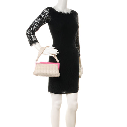 Chanel Lambskin Chocolate Bar Quilted Frame Bag White Pink 2 of 7