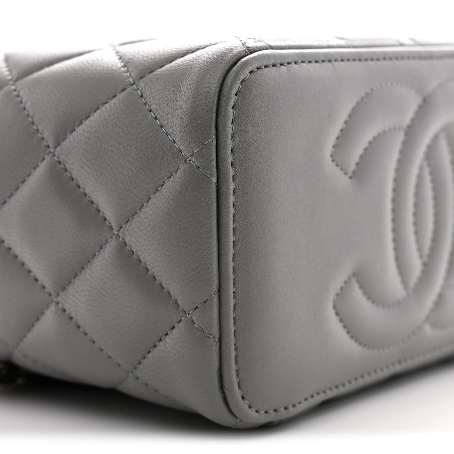 Chanel Lambskin Quilted Metal Small Top Handle Vanity Case With Chain Grey 9 of 11