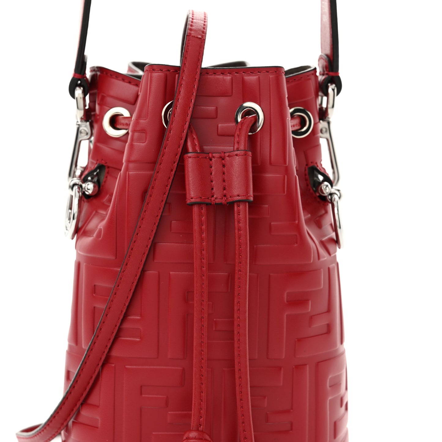 Vitello Liberty F is Fendi FF 1974 Embossed Mini Mon Tresor Bucket Bag Fragola