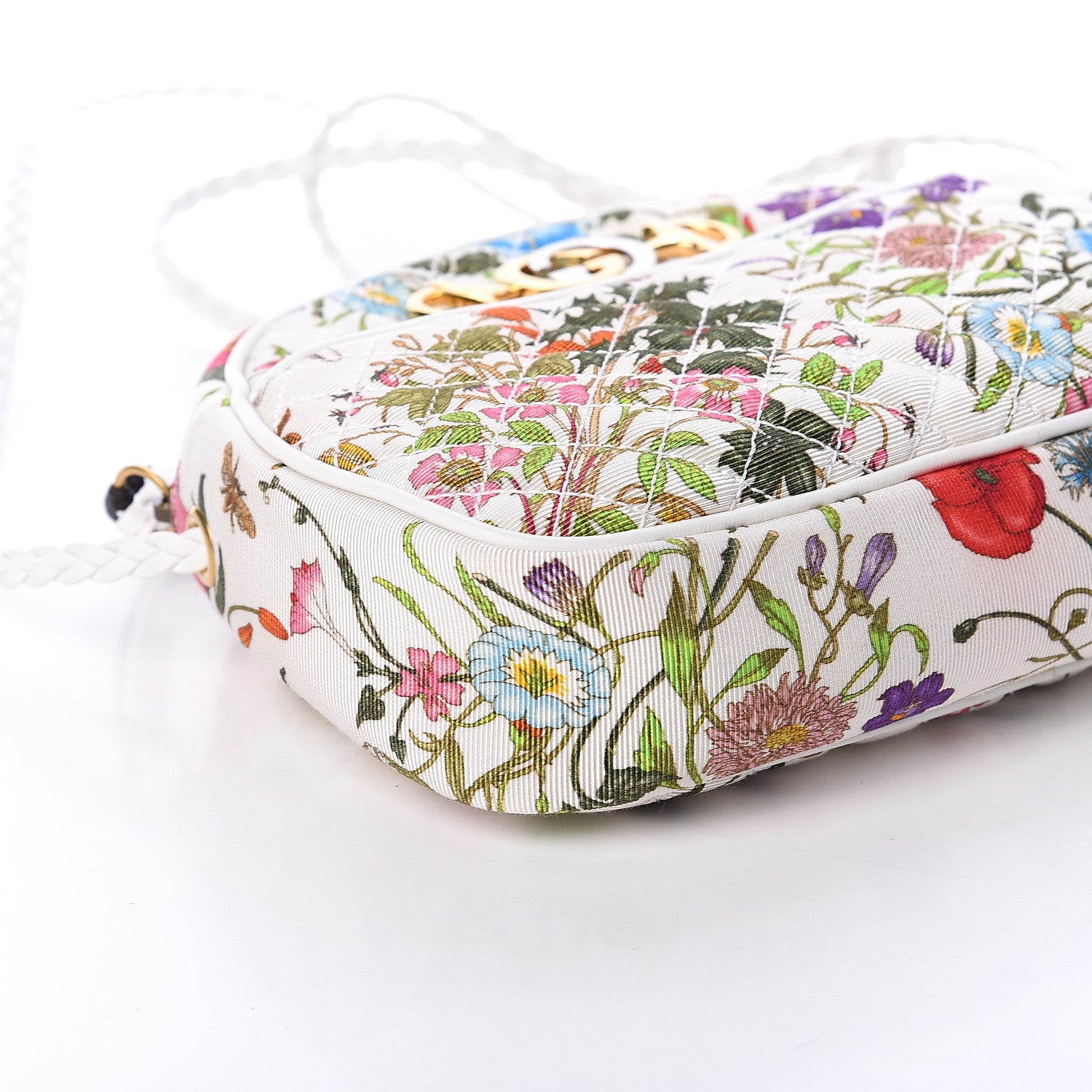 Gucci Canvas Flora Floral Trapuntata Small Zumi Dome Shoulder Bag White 6 of 7