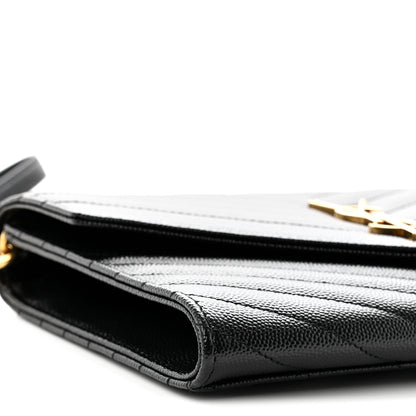 Saint Laurent Grain De Poudre Matelasse Chevron Monogram Envelope Clutch Black Black 9 of 11