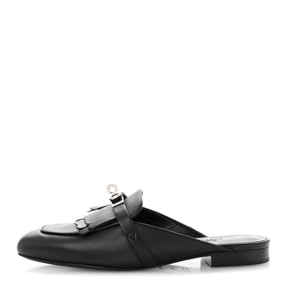Hermes Calfskin Fringe Oz Mules 38.5 Black 1 of 10