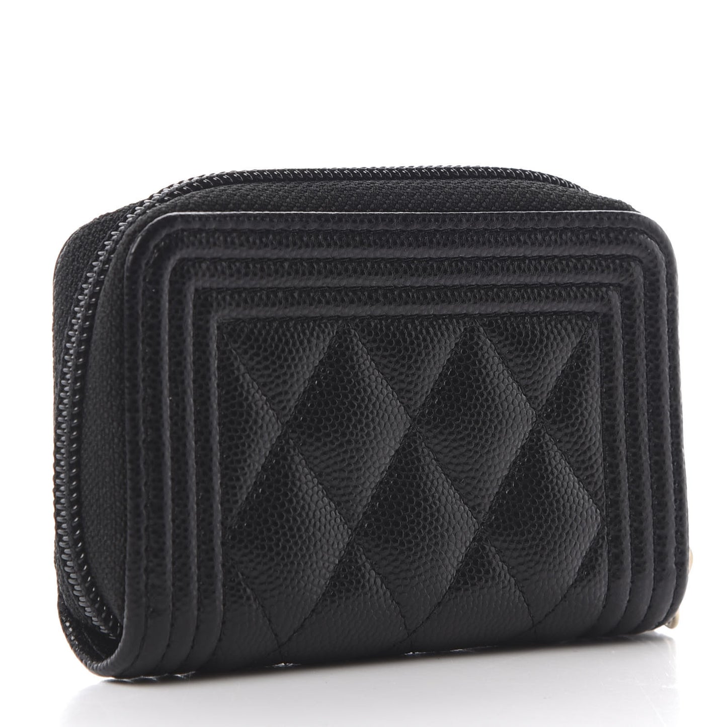 Caviar Quilted Boy Zip Around Coin Purse Wallet Black