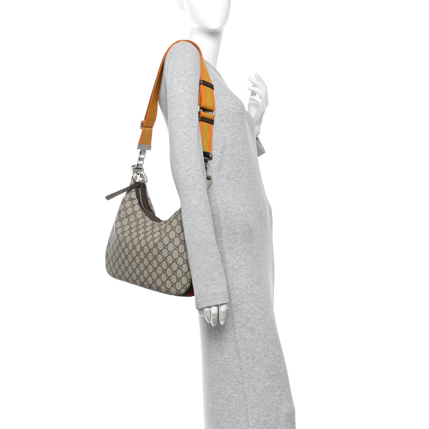 GG Supreme Monogram Textured Calfskin Web Large Attache Shoulder Bag Beige Ebony New Acero