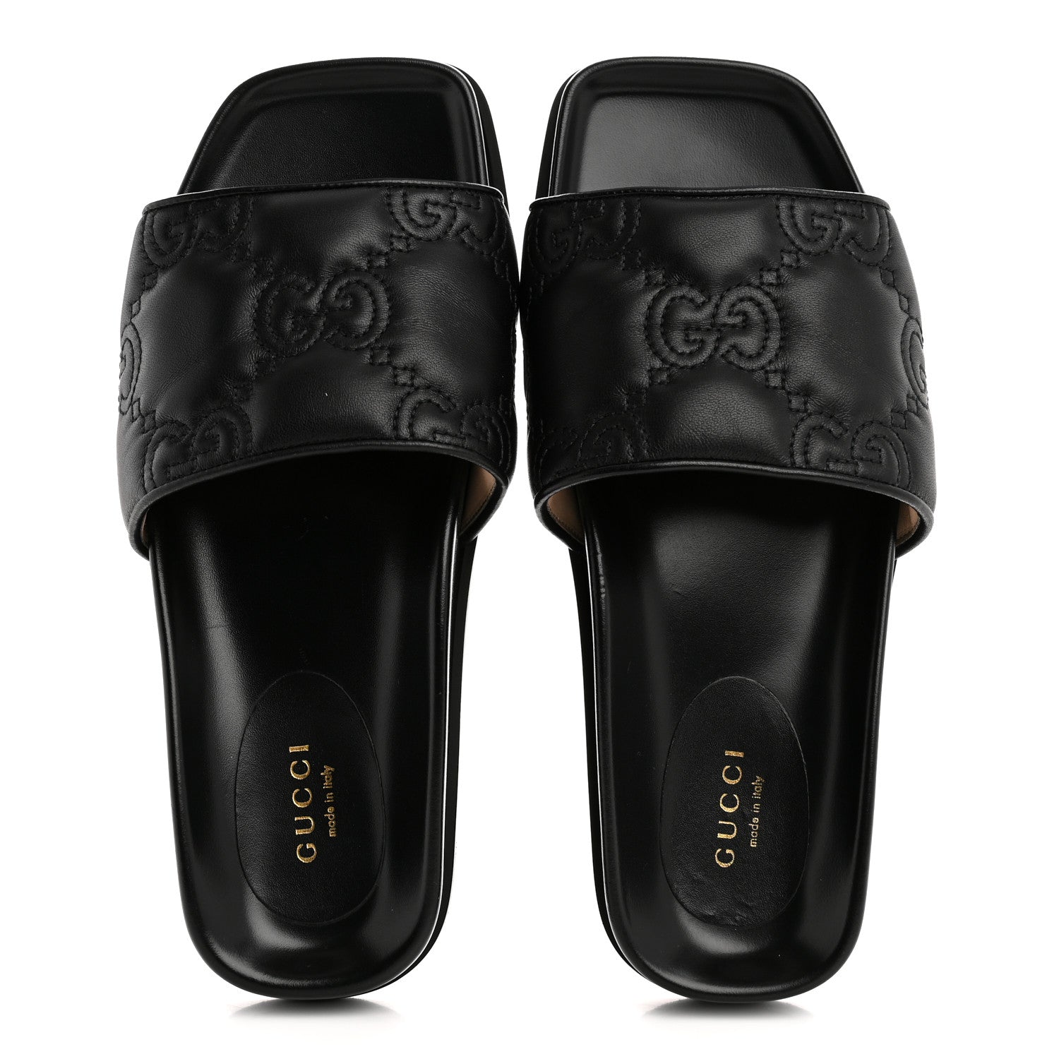 Gucci Nappa GG Matelasse Flat Slide Sandals 37.5 Black 2 of 10