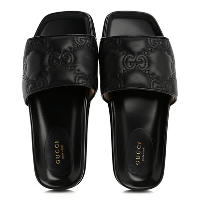 Gucci Nappa GG Matelasse Flat Slide Sandals 37.5 Black 2 of 10