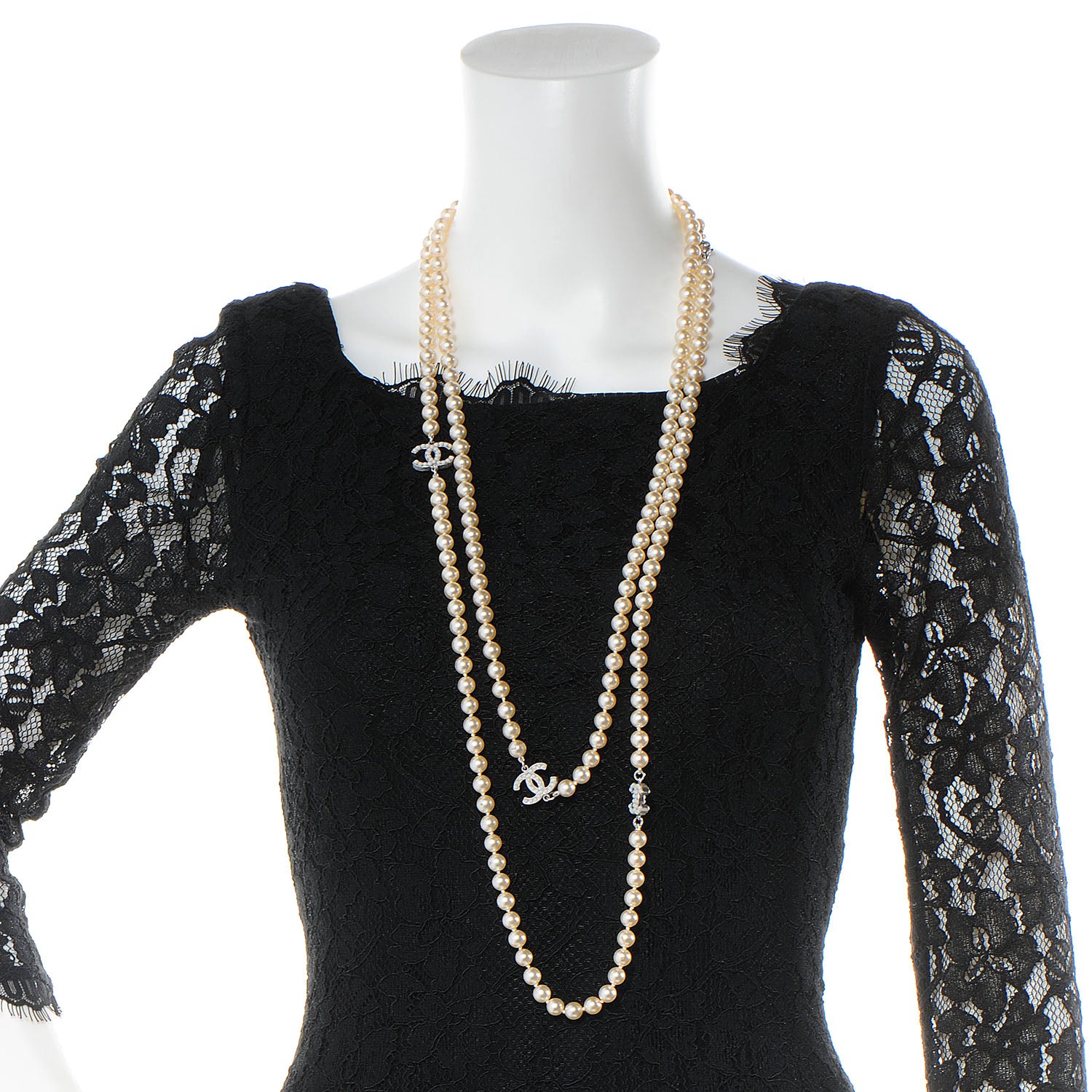 Chanel Pearl CC Long Strand Necklace Silver 2 of 5