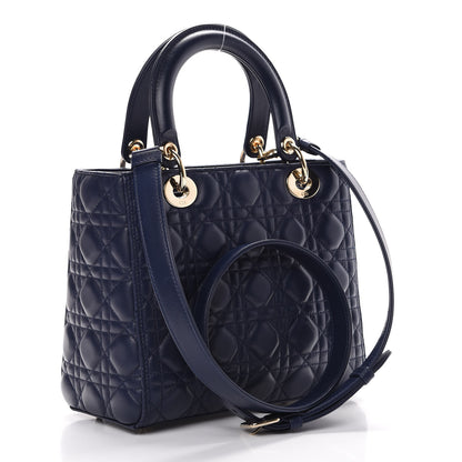 Christian Dior Lambskin Cannage Medium Lady Dior Navy Blue 2 of 12